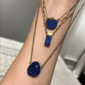 Blue and Gold Pendant Necklace Trio